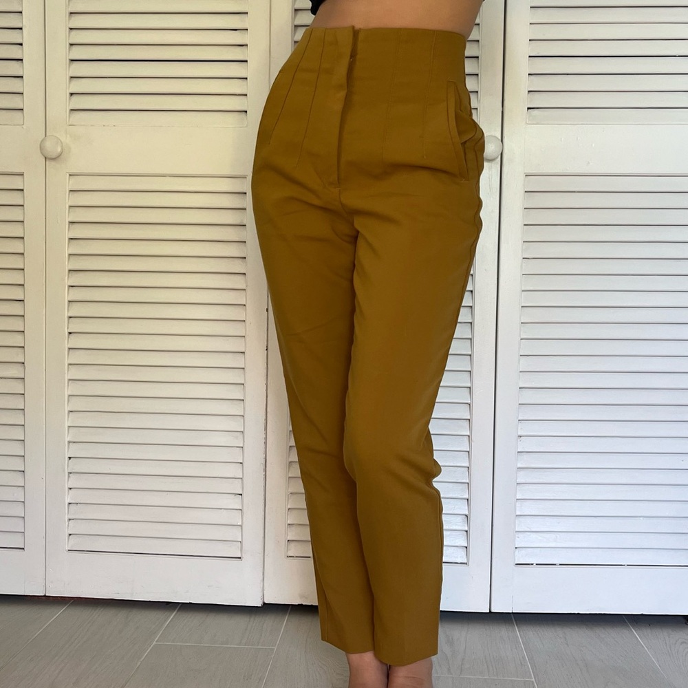 Zara High-Waisted Trouser Pants in Mustard Yellow/Gold